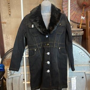 DG2 Faux Fur Collared Denim Jacket Dress